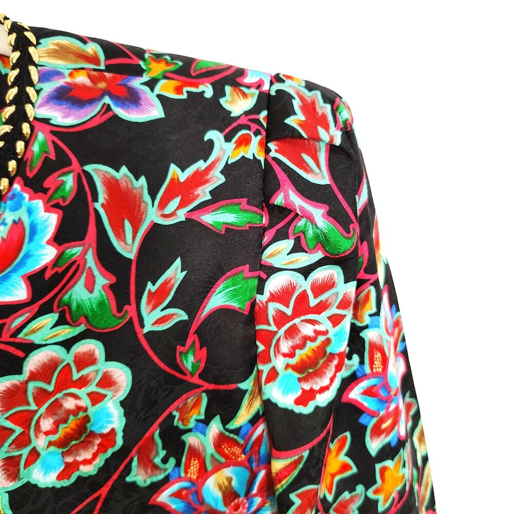 Vintage Maggy London Womens 8 Blazer Jacket Silk Multicolor Floral Bright 80s - Picture 13 of 13